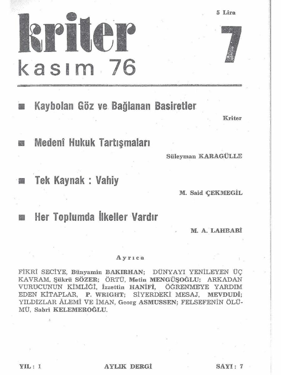 1. Cilt 7. Sayı Kapağı