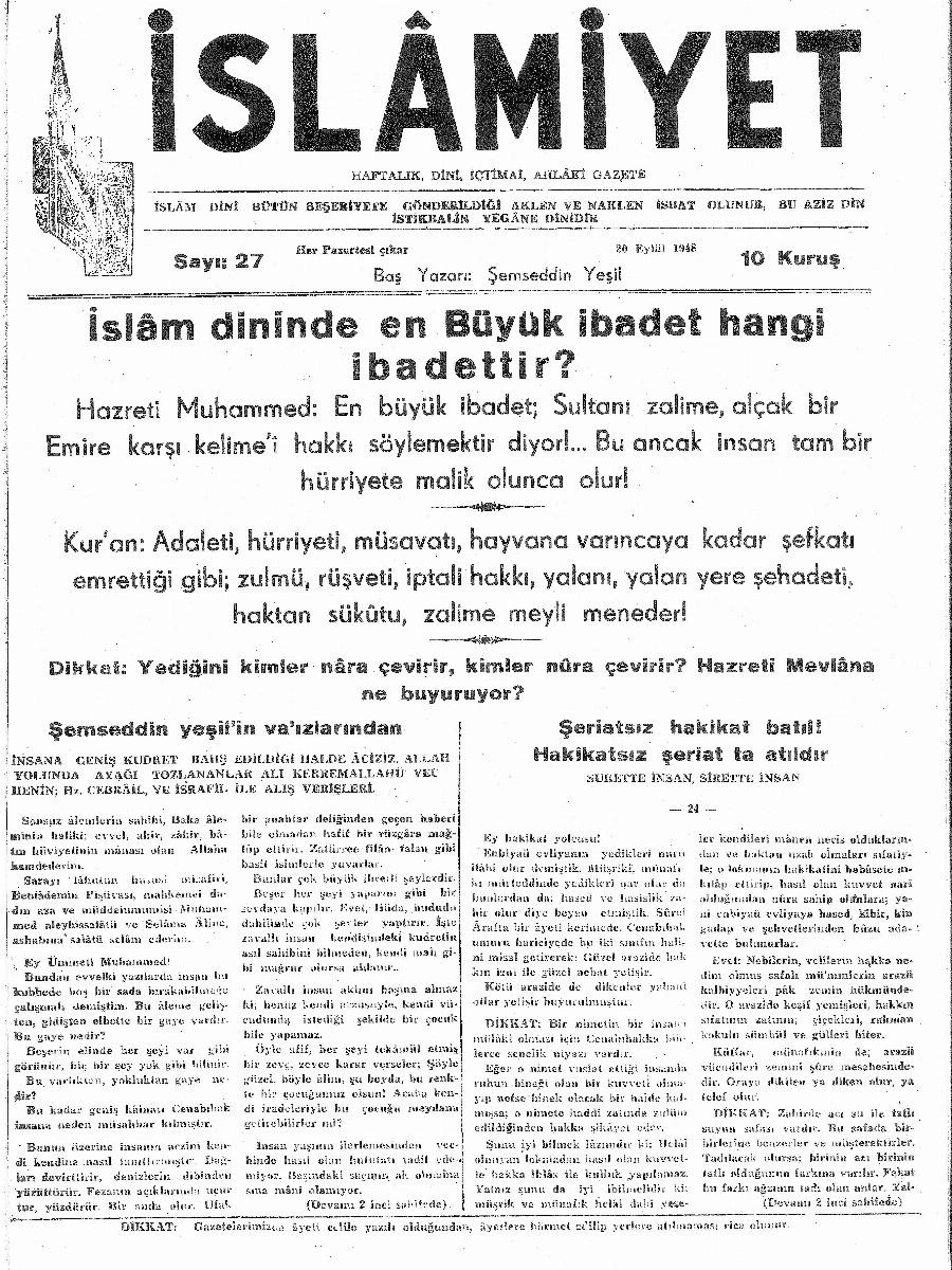 1. Cilt 27. Sayı Kapağı