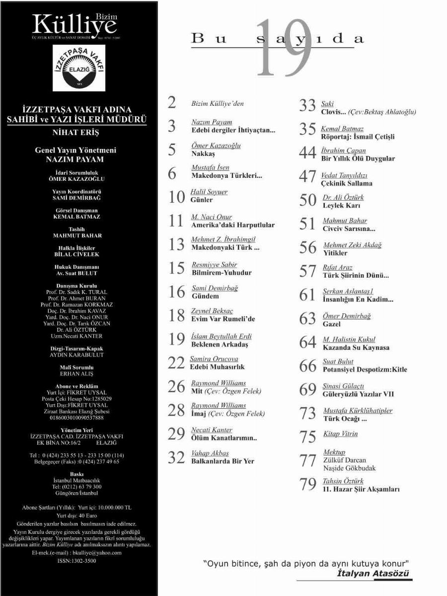 19. Sayı Kapağı